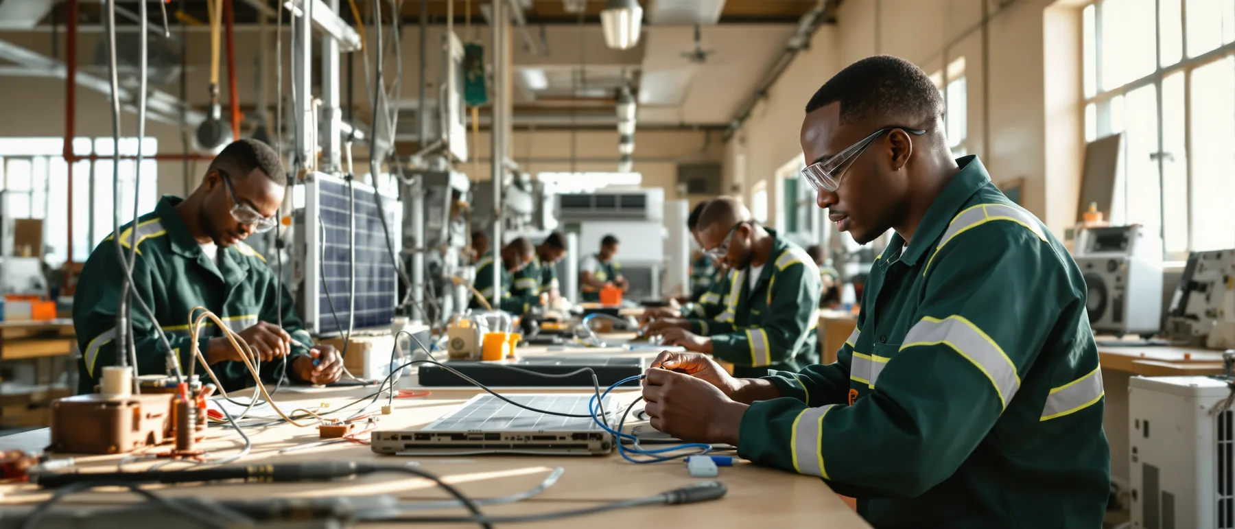 Trainees at work in a technical training workshop